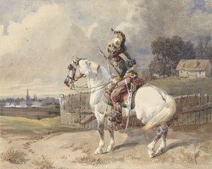 Francuski smok na białym koniu, skręcony w lewo, z profilu autorstwa Théodore Fort (signed by artist)