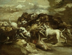 Niemiecki: Psy walczące z niedźwiedziami autorstwa Theodore Gericault