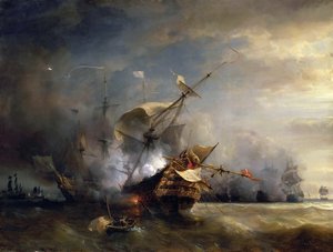 Bitwa morska w pobliżu Lizard Point w Kornwalii w dniu 21 października 1707 r. autorstwa Jean Antoine Theodore Gudin