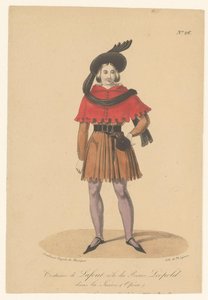 Marcelin Lafont in de rol van prins Leopold in de opera La Juive Kostium Lafonta, rola księcia Léopolda w La Juive (Opera) (tytuł na obiekcie) Aktorzy, aktorki w operazangerkach w roli (tytuł serialu) autorstwa Théodore Lejeune