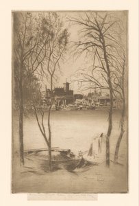 Widok na rzekę z portem i przemysłem Złotokap i Battersea autorstwa Théodore Roussel (signed by artist)