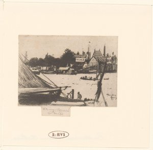 Widok na rzekę z łodziami Battersea z Chelsea autorstwa Théodore Roussel (signed by artist)