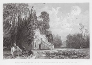 Starożytny zamek w Doddington Park, Cheshire (grawerowanie)