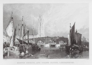 Boston Church i Grand Sluice, Lincolnshire (grawerowanie) autorstwa Thomas (after) Allom