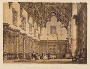Burleigh Great Hall, Northamptonshire (akwatinta) autorstwa Thomas (after) Allom