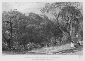 Zamek Eden Hall, Durham, siedziba Rowlanda Burdona (rycina) autorstwa Thomas (after) Allom