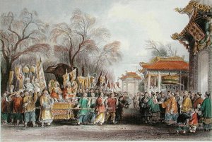 Ceremonia „Spotkania wiosny”, ok. 1850 (kolor lito) autorstwa Thomas (after) Allom