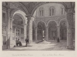 Dziedziniec Starego Pałacu, Florencja (rycina) autorstwa Thomas (after) Allom