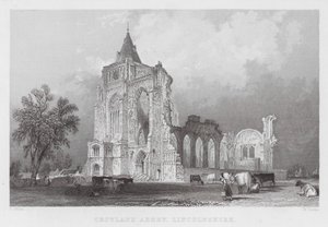 Opactwo Croyland, Lincolnshire (grawerowanie) autorstwa Thomas (after) Allom