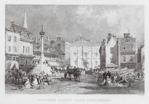 Grantham Market Place, Lincolnshire (grawerowanie) autorstwa Thomas (after) Allom