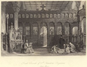 Grecki kościół św. Teodora, Pergamus, Azja Mniejsza (rycina) autorstwa Thomas (after) Allom