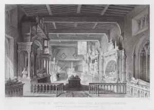 Wnętrze kościoła Bottesford, Leicestershire, pomniki hrabiów Rutland (grawerowanie) autorstwa Thomas (after) Allom