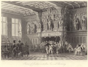 Pałac Sprawiedliwości, z pięknie rzeźbionym kominem, Brugia (rycina) autorstwa Thomas (after) Allom