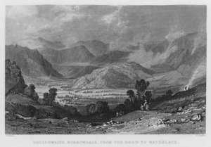 Rossthwaite, Borrowdale, od drogi do Watenlath (grawerowanie) autorstwa Thomas (after) Allom