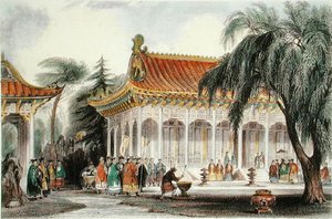 Sala Audiencyjna w Pałacu Yuen-ming-Yuan, Pekin, ok. 1850 (kolor lito) autorstwa Thomas (after) Allom