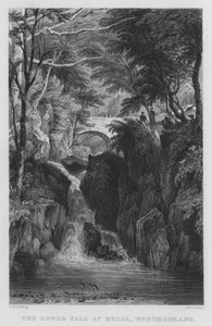 The Lower Fall w Rydal, Westmorland (grawerowanie) autorstwa Thomas (after) Allom