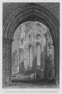 Tynemouth Priory and Castle, Northumberland (grawerowanie) autorstwa Thomas (after) Allom