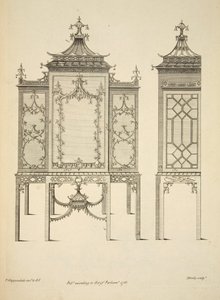 Projekt dla China Case, wyd. 1753 (grawerowanie) autorstwa Thomas (after) Chippendale