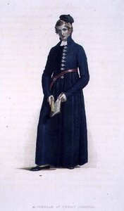 Stypendysta Szpitala Chrystusowego, z „Historii Szpitala Chrystusowego”, część „Historii Kolegiów”, rycina J. Agar, wyd. przez R. Ackermanna