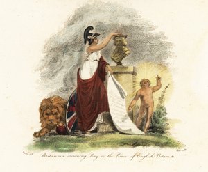 Britannia koronująca Johna Raya na księcia angielskich botaników.1806 (rycina)