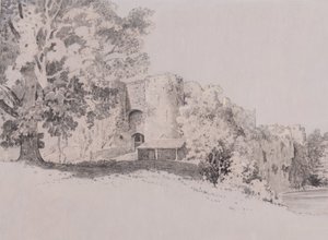 Zamek Chepstow (pióro, pędzel i atrament na ziemi gwaszowej) autorstwa Thomas (attr. to) Tudor