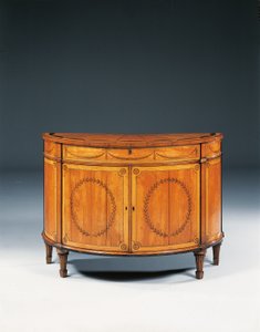Komoda półksiężycowa z intarsją George III, ok. 1760-79 (drewno satynowe, amarant i tulipanowiec) autorstwa Thomas (attr.to) Chippendale