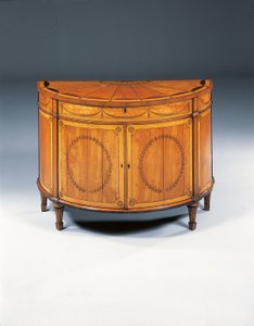 Komoda półksiężycowa z intarsją George III, ok. 1760-79 (drewno satynowe, amarant i tulipanowiec) autorstwa Thomas (attr.to) Chippendale