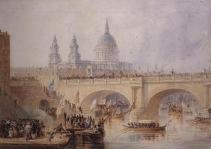 Wyokrętowanie Lorda Burmistrza na Blackfriars Bridge, ok. 1830 r autorstwa Thomas Allom