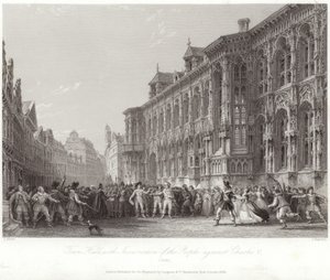 Ratusz z powstaniem ludu przeciwko Karolowi V autorstwa Thomas Allom