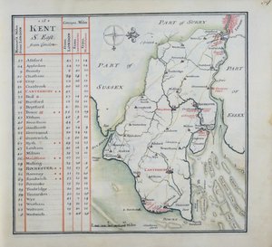 Kent, płyta 39r, z Kompletnego zestawu map Anglii i Walii w ogóle..., 1724 (pióro i atrament i toaleta na papierze)