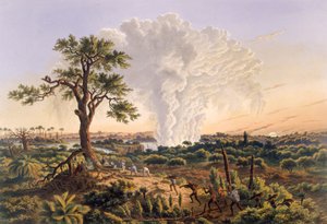 The Falls by Sunrise z rozpyloną chmurą wznoszącą się na 1200 stóp, 1865 (druk kolorowy)