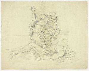 Pyramus i Thisbe (po prawej); Trzy postacie męskie z planem mauzoleum (verso) autorstwa Thomas Banks