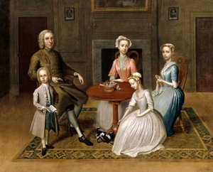Portret zbiorowy, prawdopodobnie rodziny Brewsterów, we wnętrzu domowym, 1736