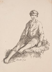 Okazy poliautografii: chłopiec siedzący na trawiastym brzegu, 1803.