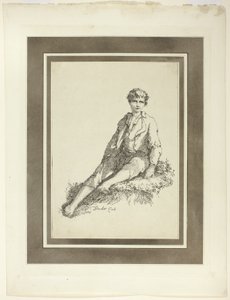 Young Boy Seated, z pierwszego numeru Specimens of Polyautography autorstwa Thomas Barker