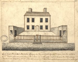 Levers House, Manchester, 1819 (pióro i atrament i pranie na papierze)
