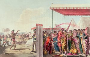Gra w hohlee, z "A Mahratta Camp", 5 kwietnia 1813 r. (rycina kolorowa)