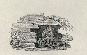Siedzący mężczyzna schronienie „Historia brytyjskich ptaków i czworonogów” (rycina) autorstwa Thomas Bewick