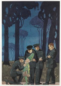 "Powiedz mi, gdzie są pieniądze?" syknął. Policja przesłuchuje leprechauna z „The Crock of Gold” Jamesa Stephensa autorstwa Thomas Blakeley Mackenzie
