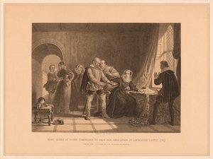 Maria królowa Szkotów zmuszona do podpisania swojej abdykacji w zamku Lochleven, 1567, 1878