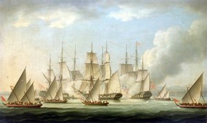 Atak piratów na HMS "Aurora autorstwa Thomas Buttersworth