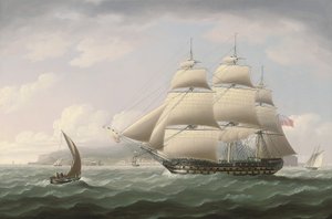 Statek Dunira należący do Kompanii Wschodnioindyjskiej mijający zatokę Funchal na Maderze - Thomas Buttersworth autorstwa Thomas Buttersworth