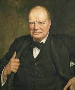 Retrato de Sir Winston Churchill (1874-1965) (óleo sobre tela) polonês