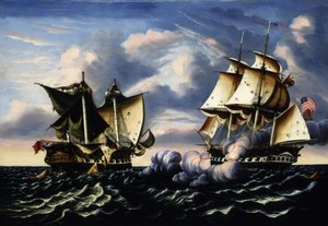 Schwytanie H.B.M. Fregata macedońska przez US Frigate United States, 25 października 1812, 1852. autorstwa Thomas Chambers