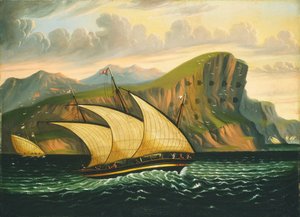 Felucca u wybrzeży Gibraltaru, połowa XIX wieku.