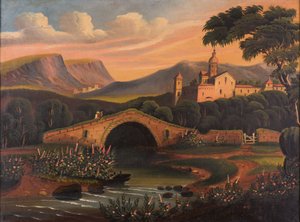 Scena włoska z mostem, 1840-1860 autorstwa Thomas Chambers