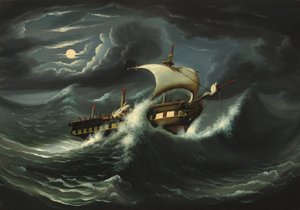 Fregata miotana burzą, połowa XIX wieku. autorstwa Thomas Chambers