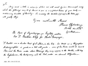 Fragment listu Thomasa Chattertona do Horacego Walpole