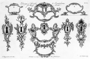 Wzory uchwytów i rozetek do robót mosiężnych, odbitka wykonana przez W. Fostera, 1761 r.