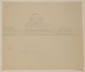 Elewacja Domu Stanowego w Ohio, ok. 1838 (ołówek grafitowy na beżowym papierze) autorstwa Thomas Cole